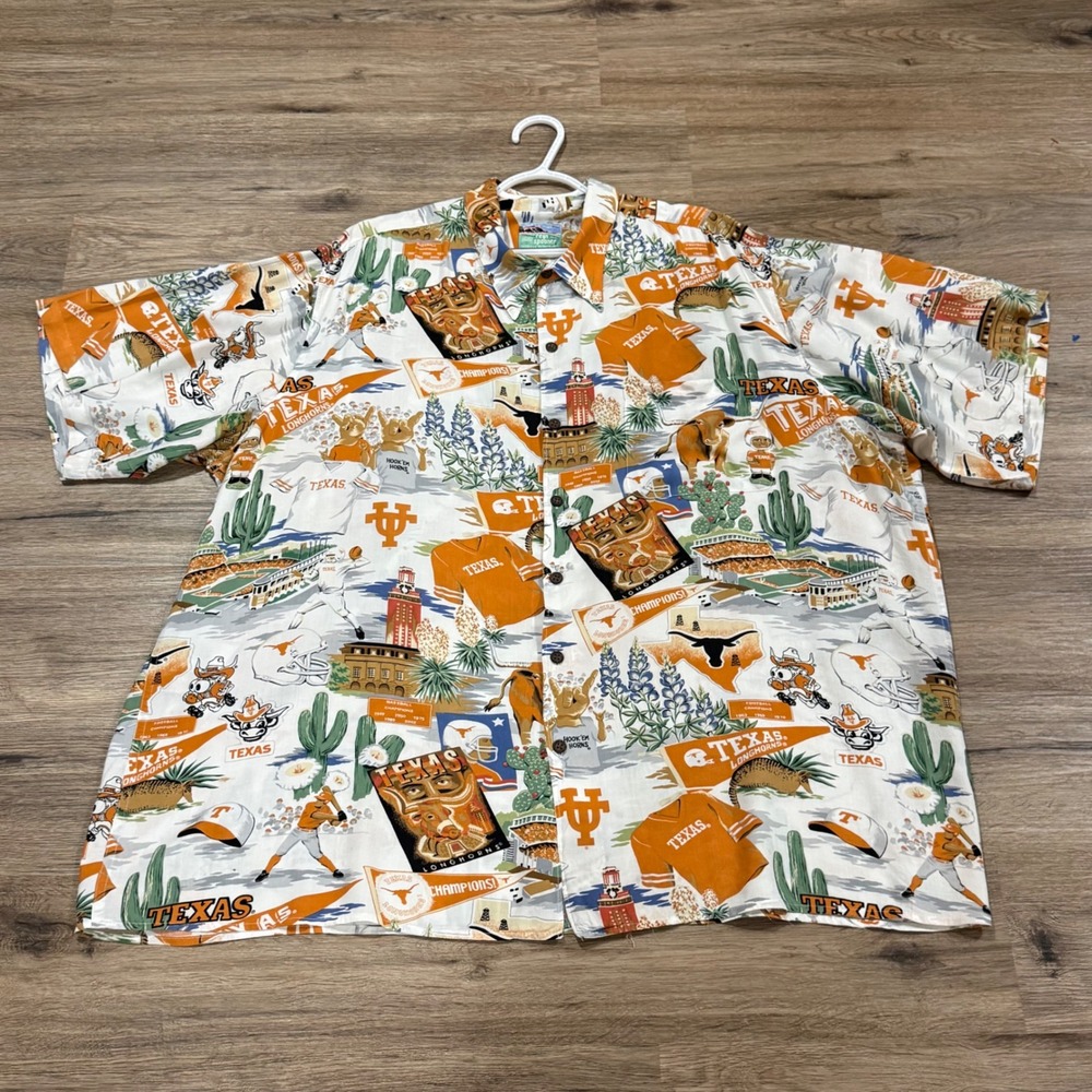 90's Reyn Spooner UT Texas Longhorns coconut shell buttons rayon Mens shirt XXXL